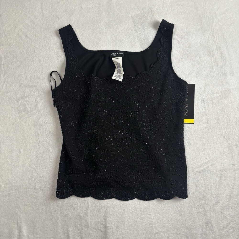 VTG Onyx Nite Black Sleeveless Tank Sequin Bedazzled Women's Size XL NWT